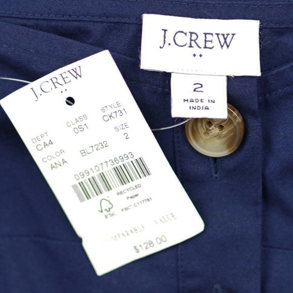 New JCREW Size 2 Button Front Belted Midi Dress in Antique Navy $128 CK731 - Picture 5 of 5